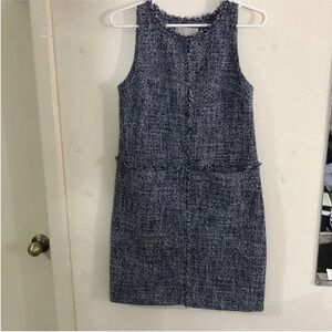 Michael Kors Womens Tweed Shift  Dress Size 2 Navy Blue White Knee Length Career